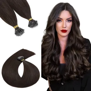 Nano Bead Hair Extensions Human Hair 20 Inch Nano Ring Hair Extension 100% Real Human Hair, Natural Can be Washed Curled Dyed Permed, 50 Strands 50g #02 Dark Brown