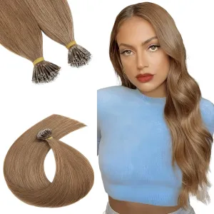Nano Ring Hair Extensions, 100% Remy Human Hair, Nano Tip Extensions, No Tangle & Smooth,50 Strands 50g, 16 Inch #Light Brown
