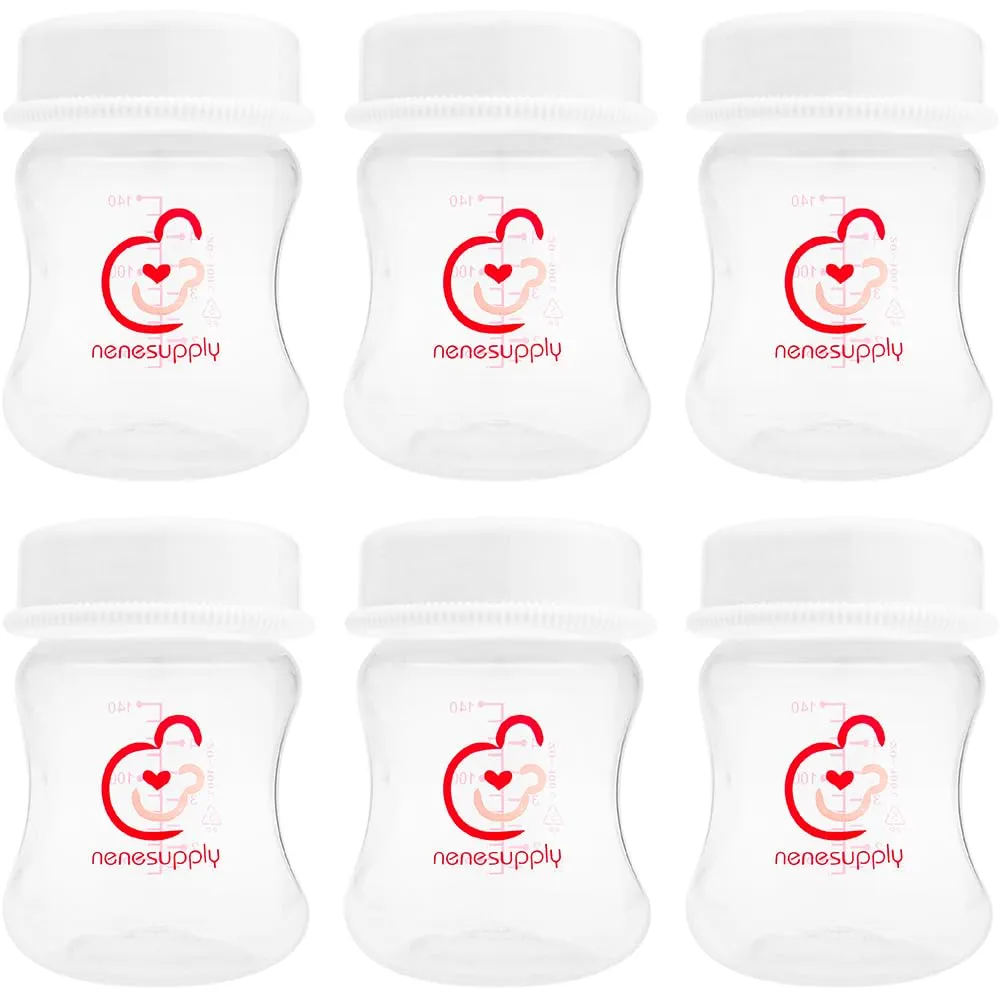 Nenesupply 4.7oz 6pc Wide Neck Breast Pump Bottles Use on Pumping with Spectra S1 S2 Synergy Gold Pumps Breastmilk Storage and Collection Replace Spectra Bottles for Pumping Wide Mouth