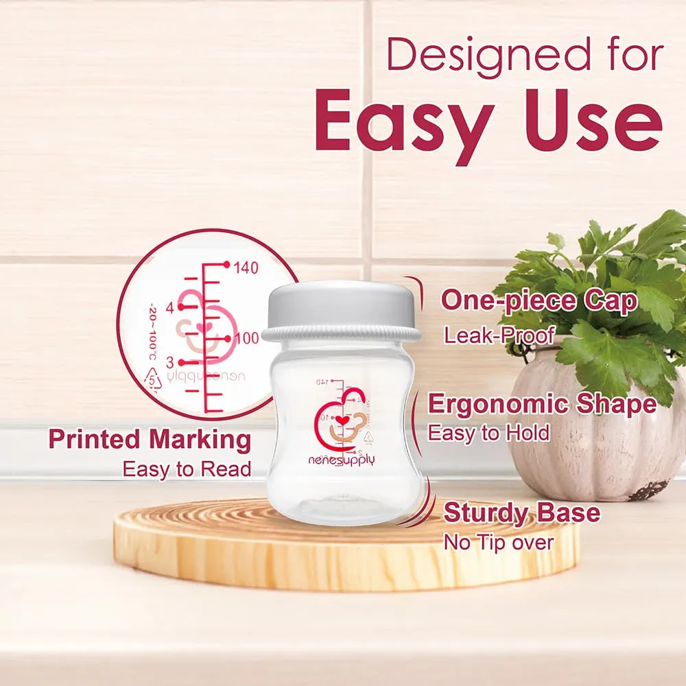 Nenesupply 4.7oz 6pc Wide Neck Breast Pump Bottles Use on Pumping with Spectra S1 S2 Synergy Gold Pumps Breastmilk Storage and Collection Replace Spectra Bottles for Pumping Wide Mouth
