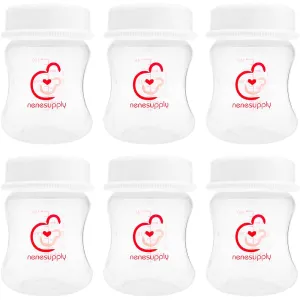 Nenesupply 4.7oz 6pc Wide Neck Breast Pump Bottles Use on Pumping with Spectra S1 S2 Synergy Gold Pumps Breastmilk Storage and Collection Replace Spectra Bottles for Pumping Wide Mouth