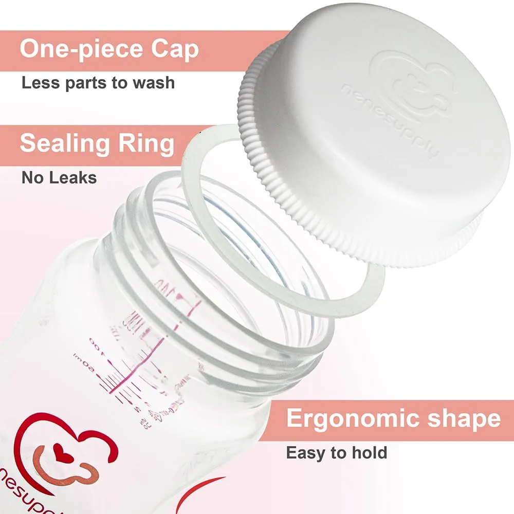 Nenesupply 9oz 4 Count Wide Neck Breast Pump Bottles Use for Pumping with Spectra S1 S2 9 Plus Breast Pumps. Replace Spectra Bottles for Pumping Breastmilk Storage and Collection Bottles