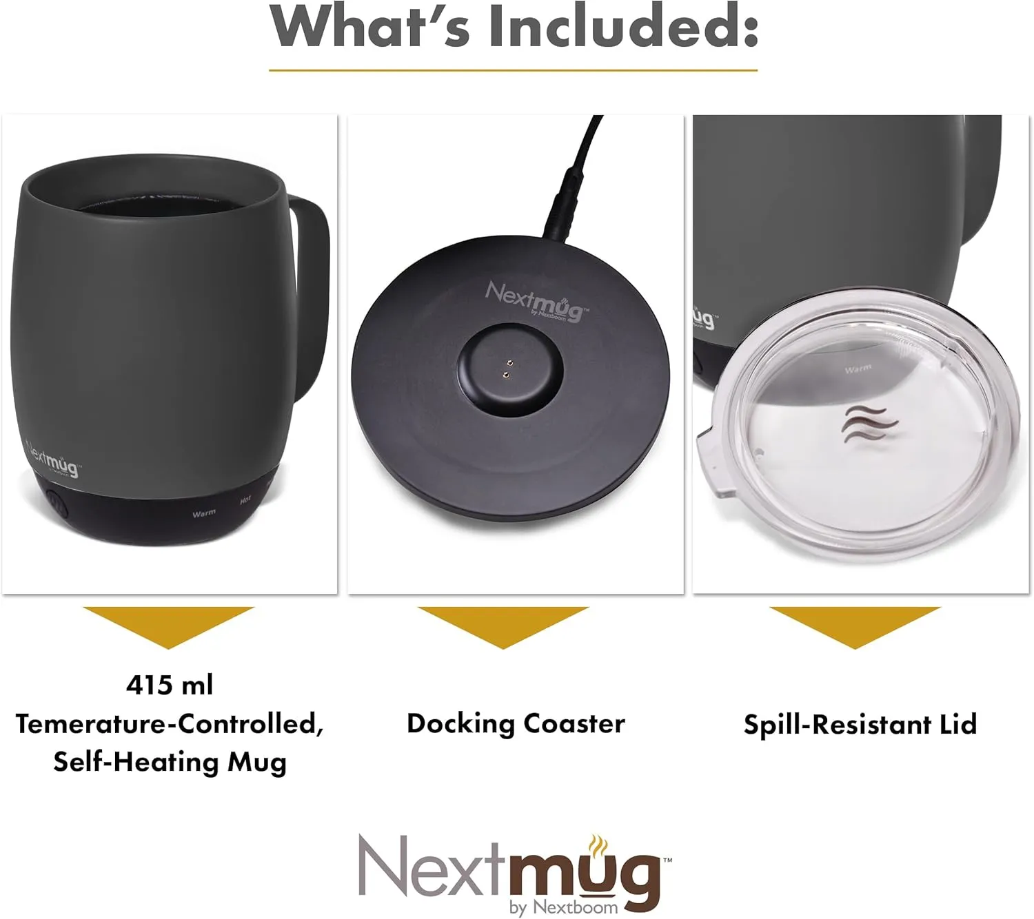 Nextmug - Temperature-Controlled, Self-Heating Coffee Mug (14 oz.) (Graphite)