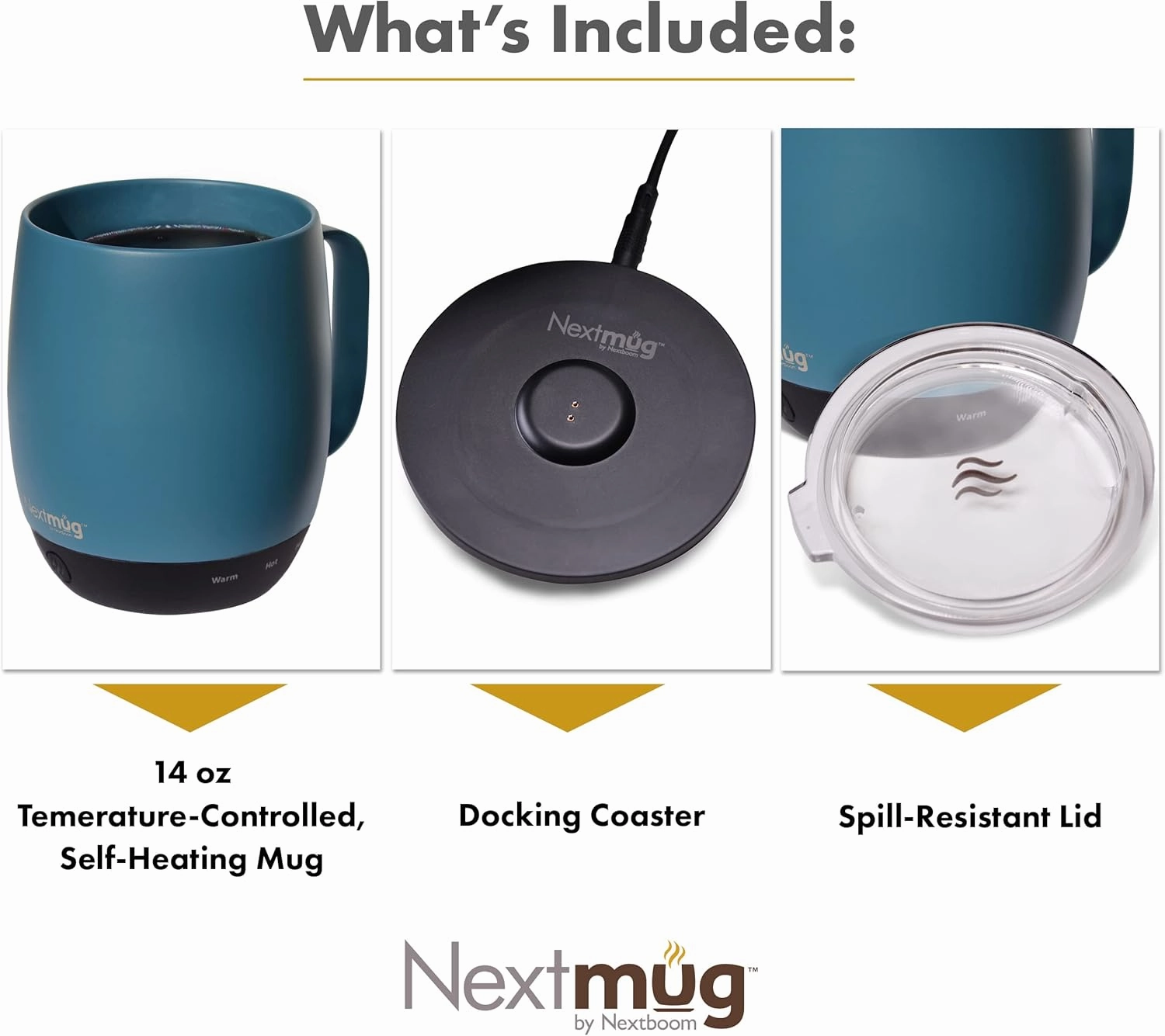 Nextmug - Temperature-Controlled, Self-Heating Coffee Mug (14 oz.) (Slate Blue)