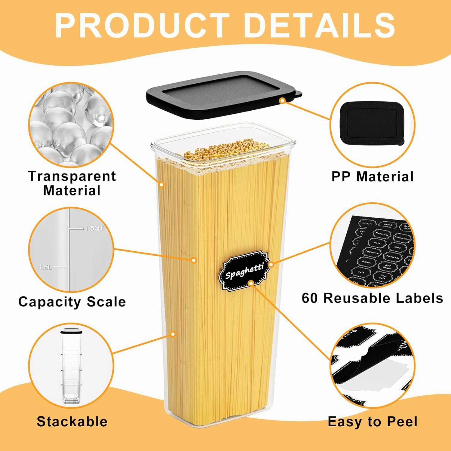 Nifogo Airtight Food Storage Containers with Lids 18 Pack, kitchen Storage Containers, Kitchen and Pantry Organization Set, for Cereal, Flour, Sugar, Pasta, Dry Food, Include 60 Labels