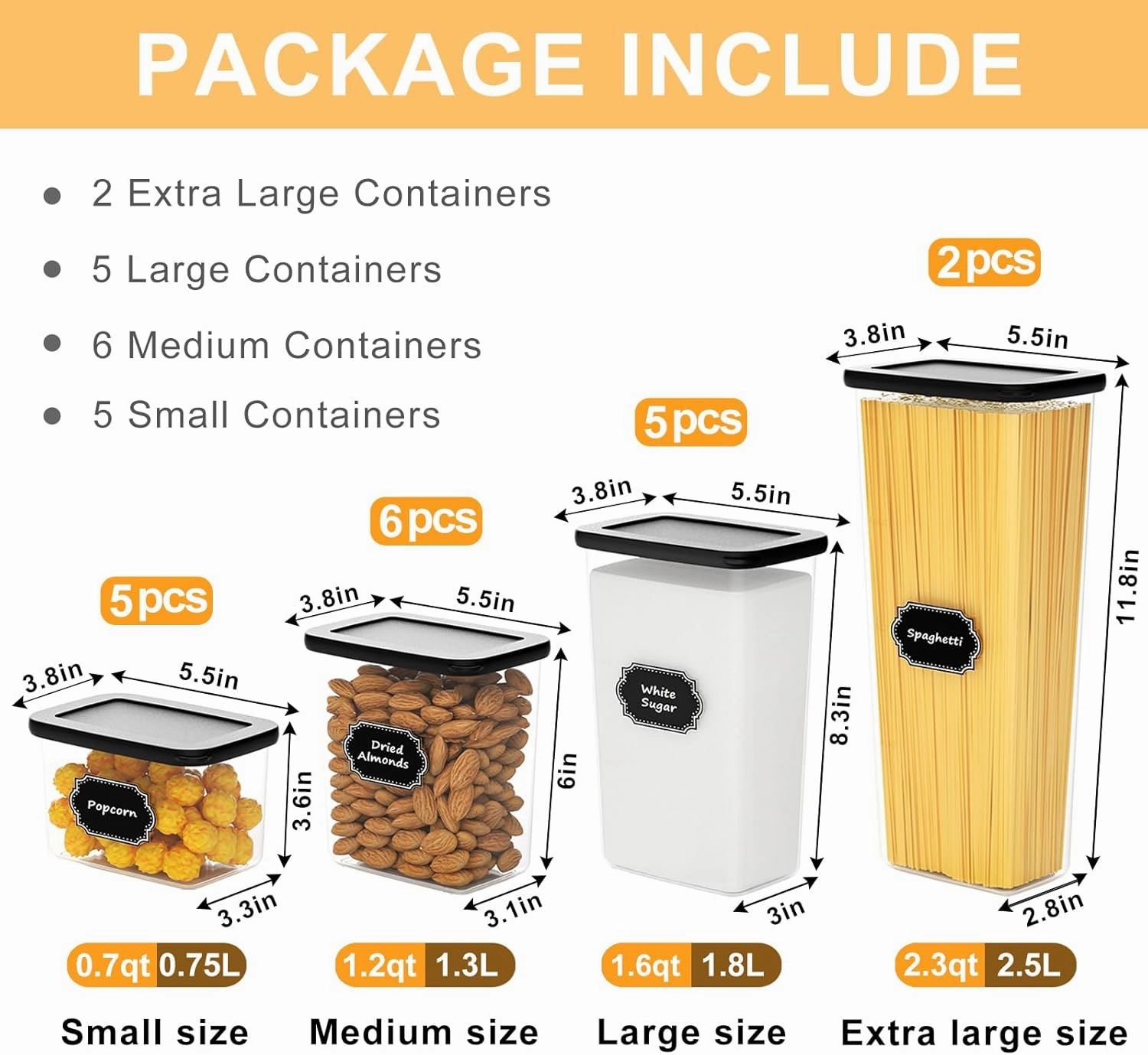 Nifogo Airtight Food Storage Containers with Lids 18 Pack, kitchen Storage Containers, Kitchen and Pantry Organization Set, for Cereal, Flour, Sugar, Pasta, Dry Food, Include 60 Labels