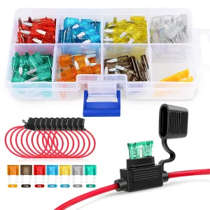 Nilight 120 PCS Mini ATM/APM Blade Fuse 5A/7.5A/10A/15A/20A/25A/30A AMP Assorted Set with 10 Pack 14AWG ATC/ATO Inline Fuse Holder