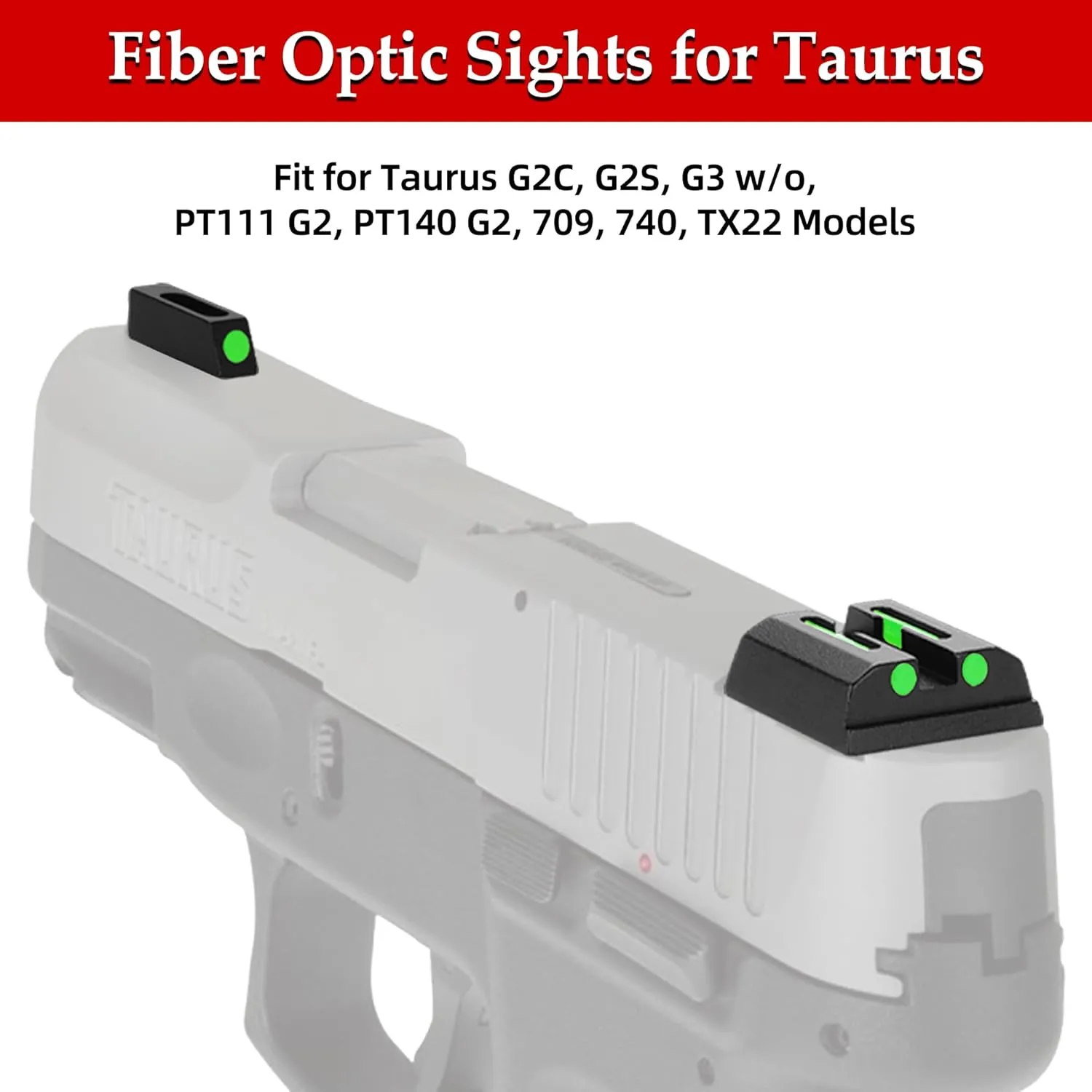 No-Tritium Fiber Optic Sights for Taurus G2C,G2S,G3 w/o,PT111 G2,PT140 G2,740,709,TX22 Taurus G2S Sights Red Green Dot Sights for Handguns Pistols with Assembly Tools