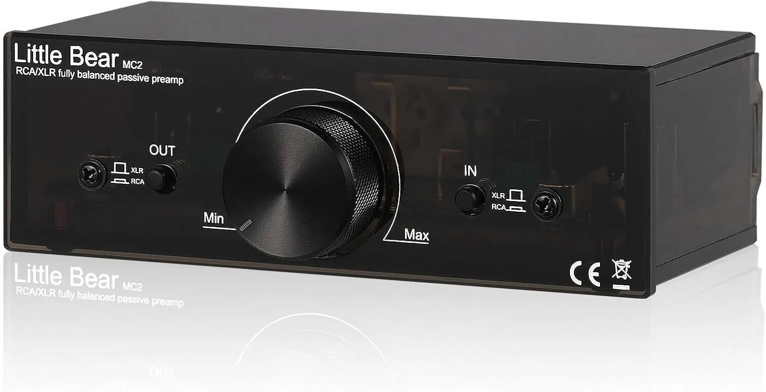 Nobsound Little Bear MC2 Mini Fully-Balanced/Single-Ended Passive Preamp; Hi-Fi Pre-Amplifier; XLR/RCA Volume Controller for Active Monitor Speakers (Black)