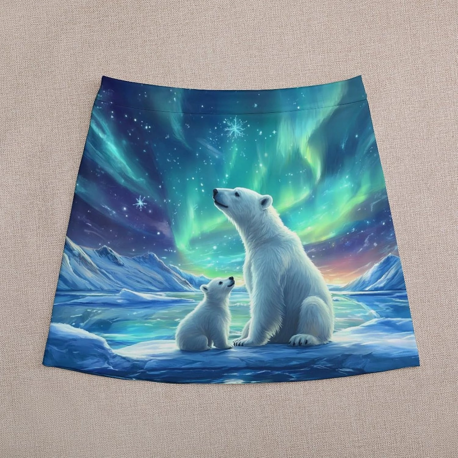Northern Lights Polar Bear Women's Short Skirts Skort Double Layer Mini A-Line Skirt For Casual Golf Sports