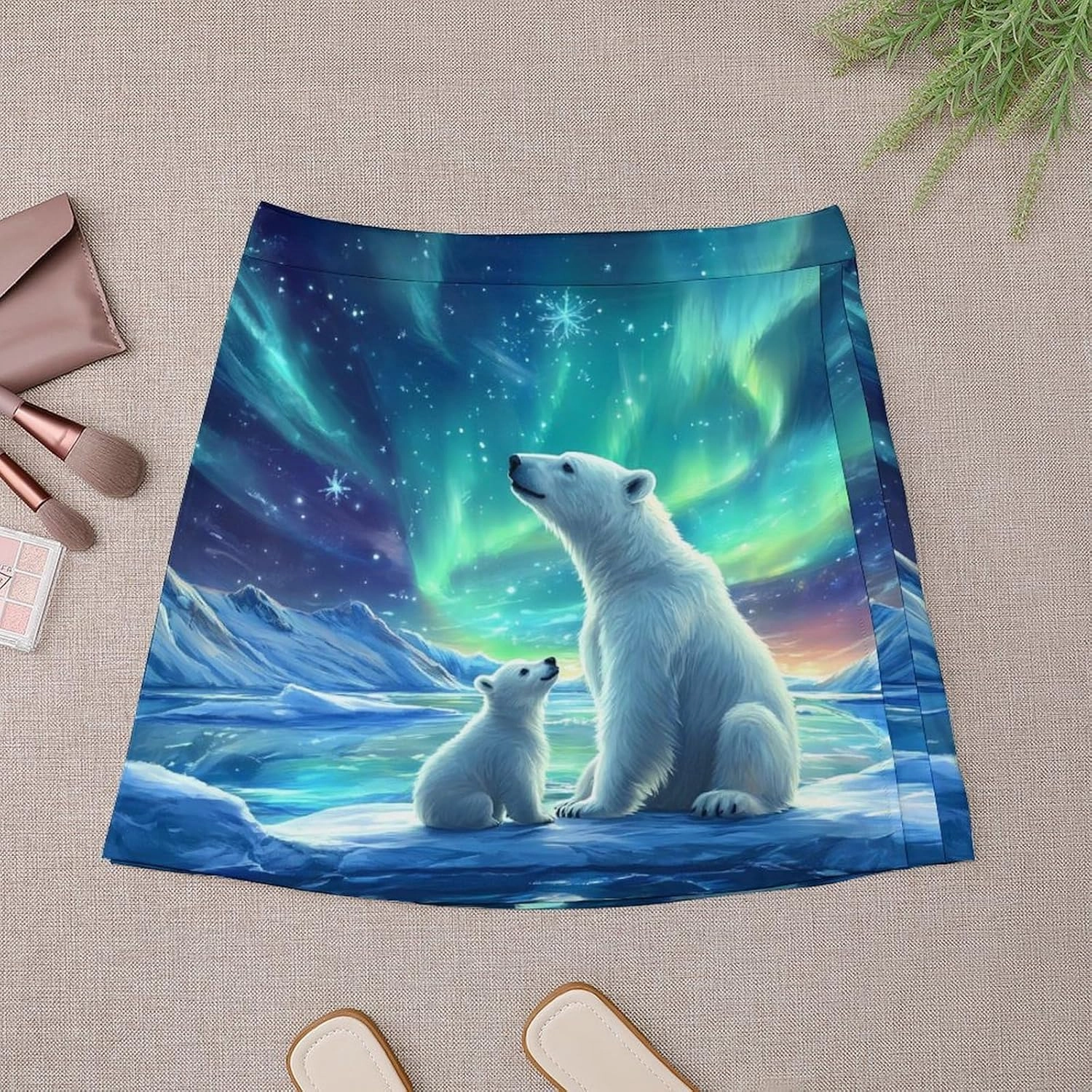 Northern Lights Polar Bear Women's Short Skirts Skort Double Layer Mini A-Line Skirt For Casual Golf Sports