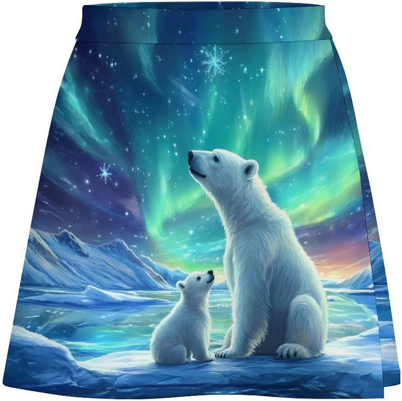 Northern Lights Polar Bear Women's Short Skirts Skort Double Layer Mini A-Line Skirt For Casual Golf Sports