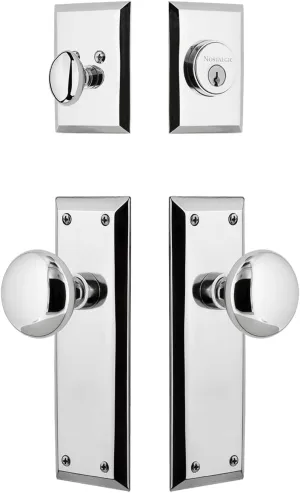 Nostalgic Warehouse New York Entry Set with New York Knob in Bright Chrome-2 3/8" Backset-Universal Handing