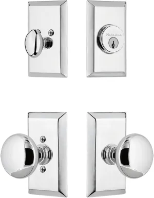Nostalgic Warehouse Studio Entry Set with New York Knob in Bright Chrome-2 3/4" Backset-Universal Handing