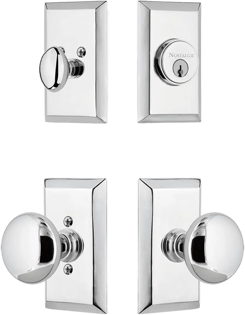 Nostalgic Warehouse Studio Entry Set with New York Knob in Bright Chrome-2 3/4" Backset-Universal Handing