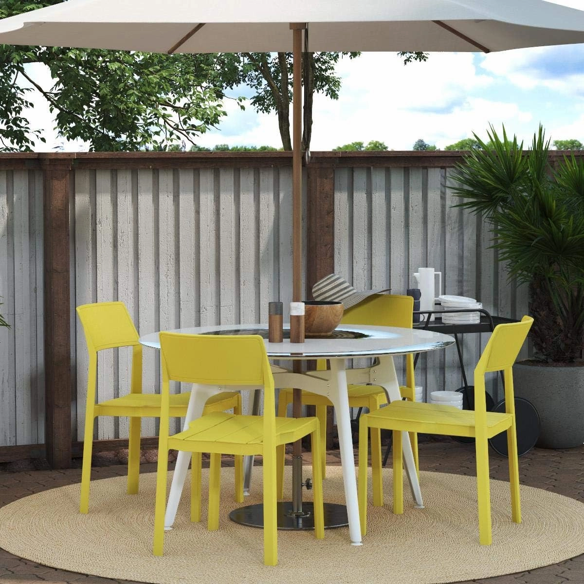 Novogratz 87817YLW4E Poolside Collection, Chandler Stacking, 4-Pack, Bright Yellow Dining Chairs