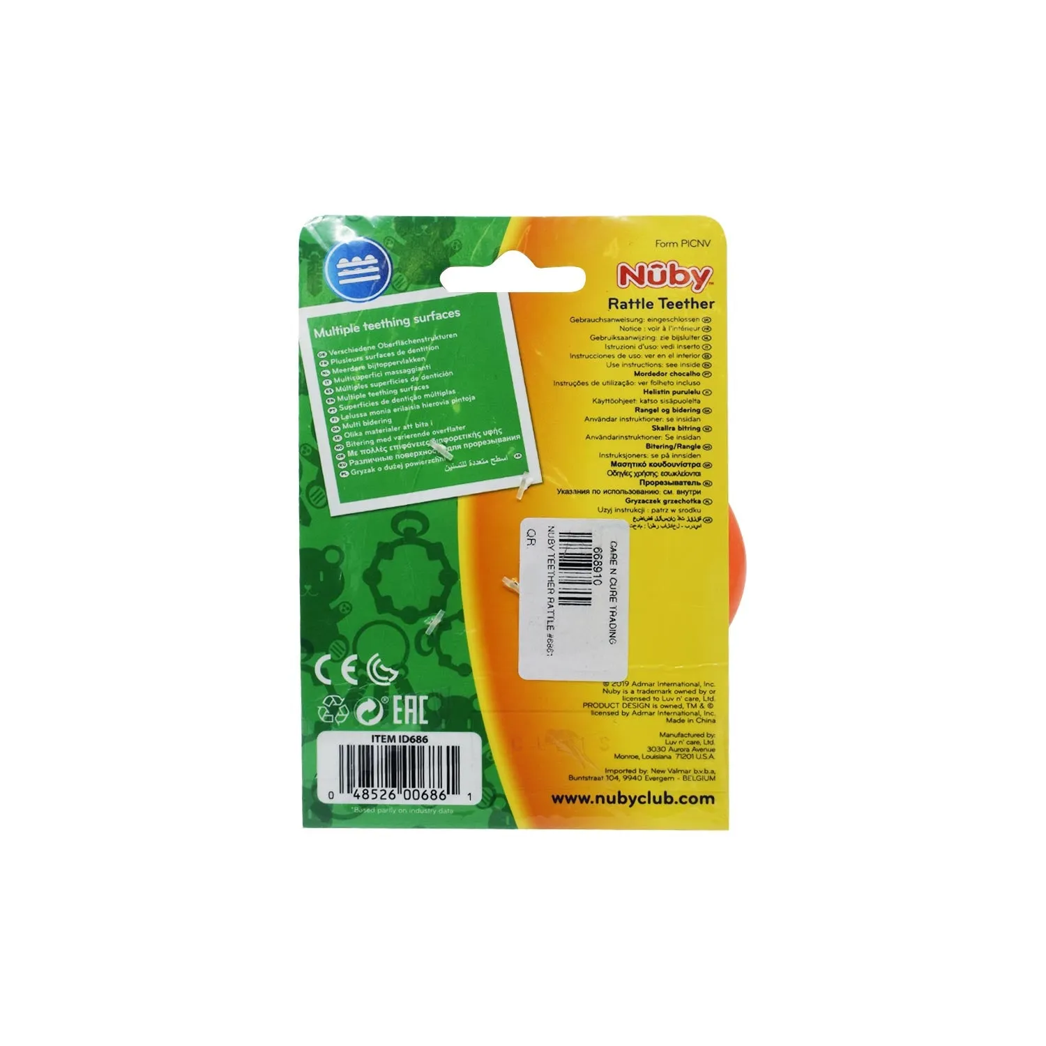 Nuby 1 Pack Rattle Pal Teether