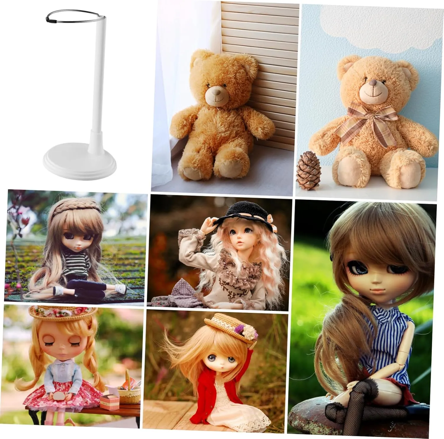 NUOBESTY Doll Stands Display Holder Figures Display Rack Doll Bracket Support Teddy Bear Stand Birthday Party Favor for Kids Girls White 30cm 4pcs