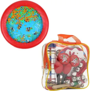 Ocean Drum Wave Bead Drum and Kids Musical Instruments Toys Set Preschool Educational Musical Toys Set for Kid Child Baby Boys and Girls