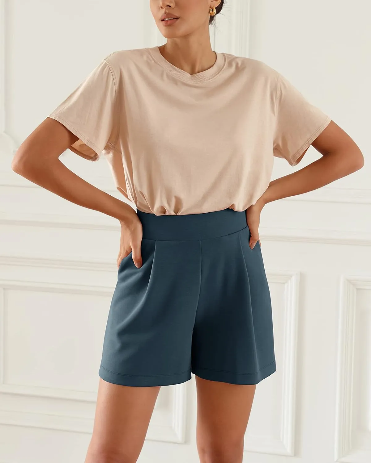 ODODOS Modal Soft Wide Leg Shorts for Women High Waist Casual Relaxed Shorts with Pockets-Inseam 4"/ 6"