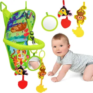 OKOOKO Car Seat Toy Rear Facing Car Seat Toy Baby Travel Toy Kick and Play with Baby Mirror Thickened Pad Adjustable Sensory Toy for Newborn Infant