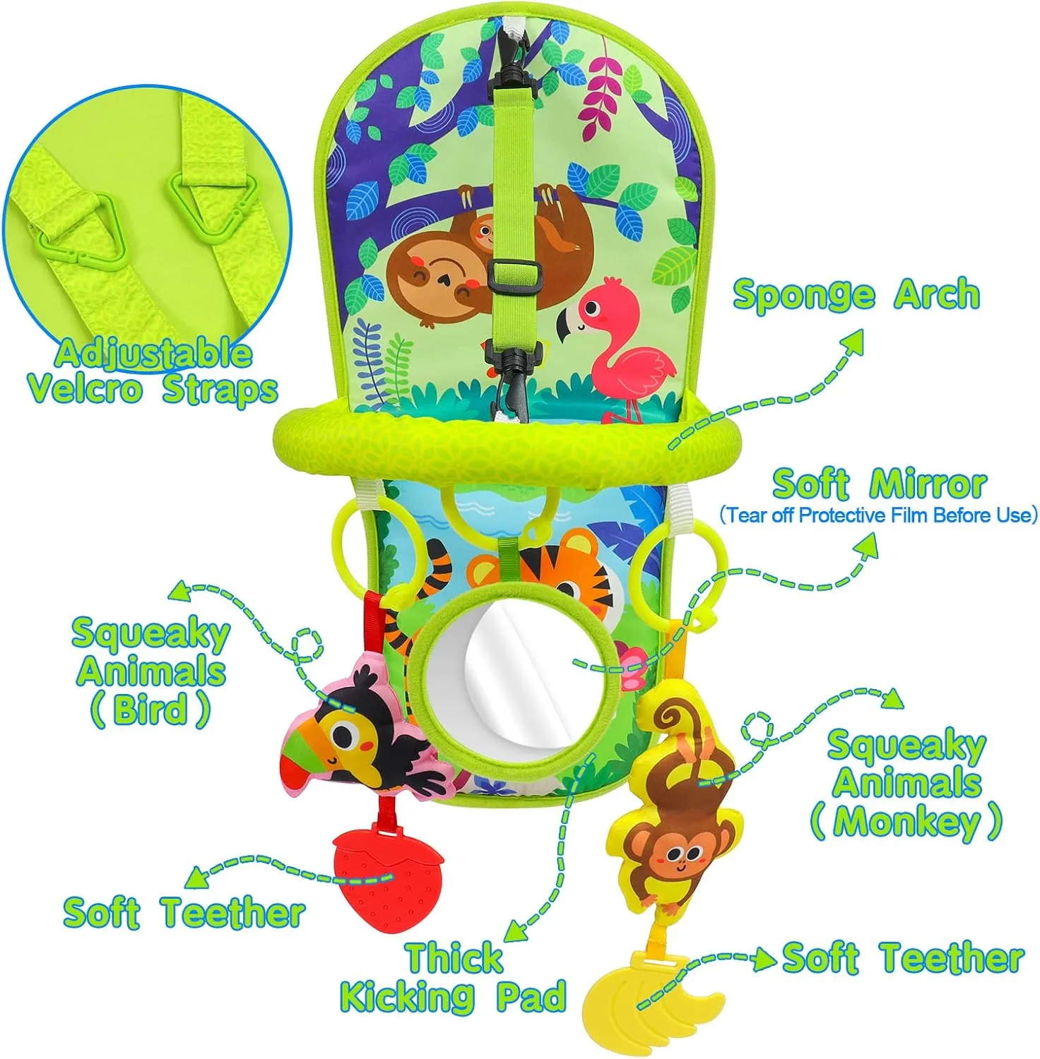 OKOOKO Car Seat Toy Rear Facing Car Seat Toy Baby Travel Toy Kick and Play with Baby Mirror Thickened Pad Adjustable Sensory Toy for Newborn Infant