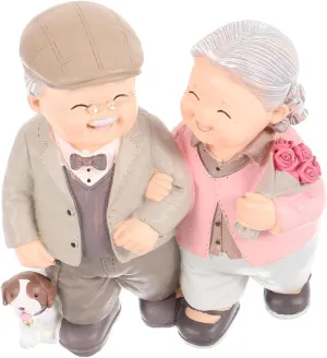 Old Married Couple Figurine Caring Resin Adornment for Home Decoration Multi Color Design for Miniature Gardens Dollhouses and Romantic Settings