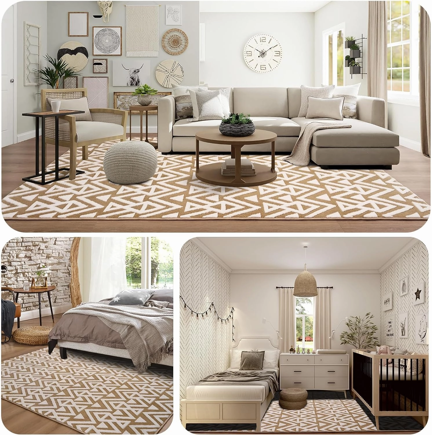 Ompaa Ultra Soft Shaggy Rugs Memory Foam Bedroom Carpet, Beige 3 x 5 Feet, Plush Geometric Textured Area Rugs for Living Room Couch Dorm Bedside Kids Girls Teens Room Nursery Decor Floor Mat