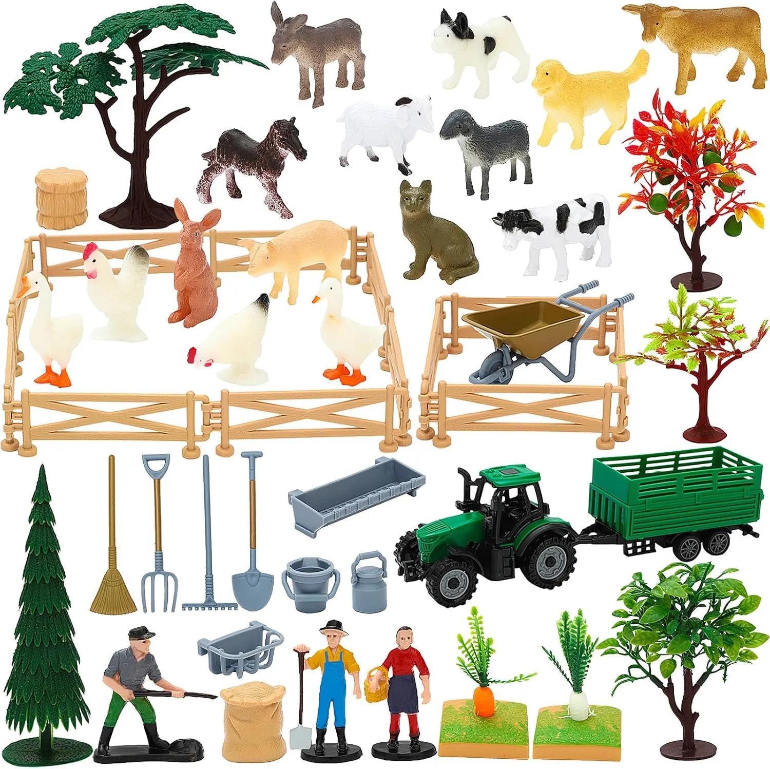 ONEST 49 Pieces Mini Farm Animal Figurines Playset Hand Painted Tiny Farm Animals Realistic Detailed Plastic Puppy Figures Toys for Kids Adults