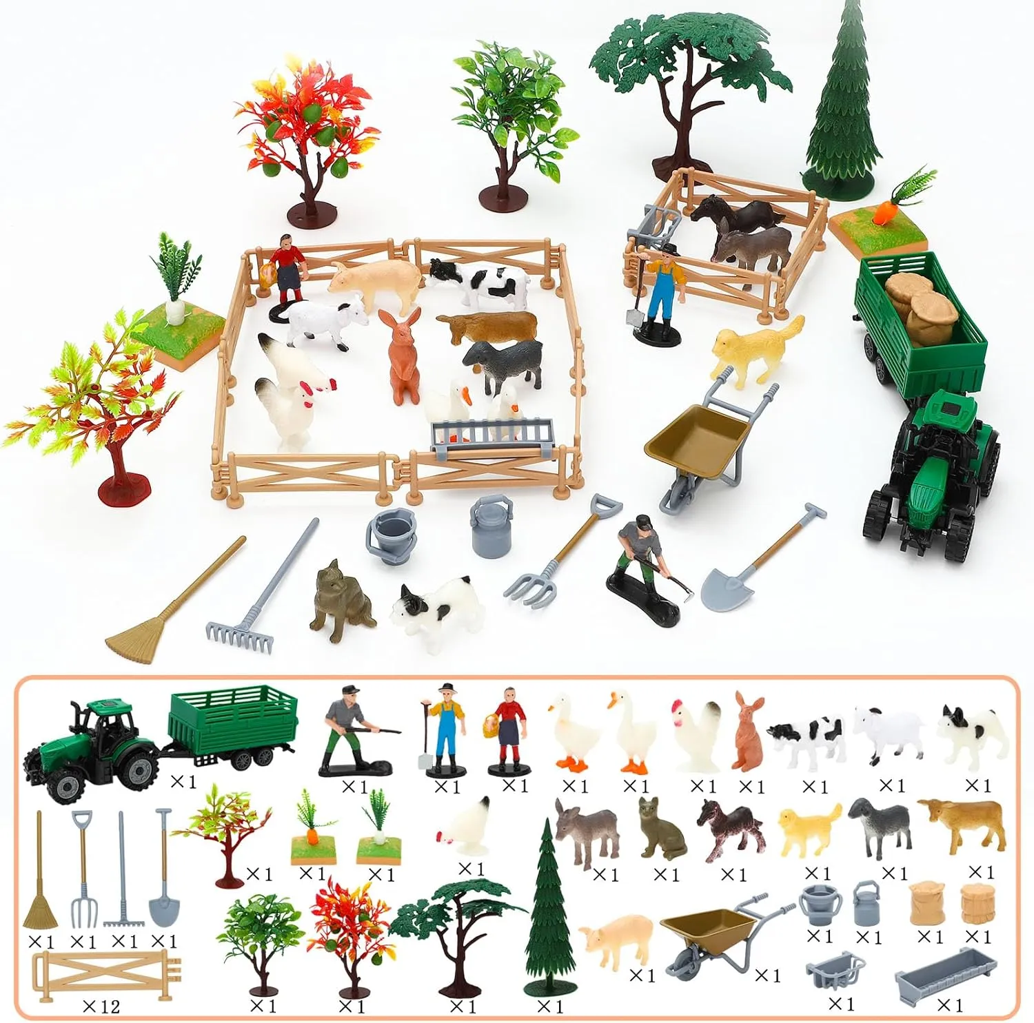 ONEST 49 Pieces Mini Farm Animal Figurines Playset Hand Painted Tiny Farm Animals Realistic Detailed Plastic Puppy Figures Toys for Kids Adults