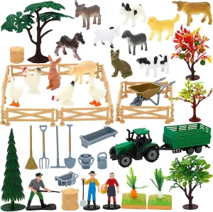 ONEST 49 Pieces Mini Farm Animal Figurines Playset Hand Painted Tiny Farm Animals Realistic Detailed Plastic Puppy Figures Toys for Kids Adults