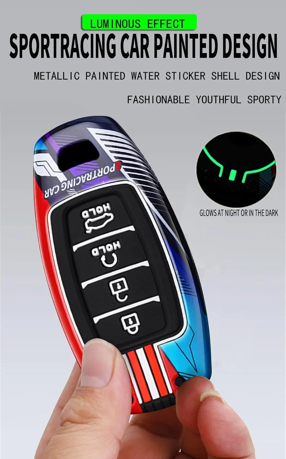 ontto 4-Button Sporty Car Key Cover Fit for Hyundai i30 ix25 Ix35 Elantra Encino Kona Solaris Azera Veloster Grandeur Ig TM Accent Santa Fe Palisade 2018-up,Full Protection,Black