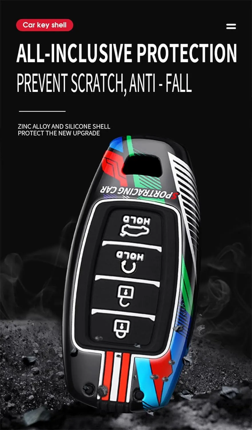 ontto 4-Button Sporty Car Key Cover Fit for Hyundai i30 ix25 Ix35 Elantra Encino Kona Solaris Azera Veloster Grandeur Ig TM Accent Santa Fe Palisade 2018-up,Full Protection,Black