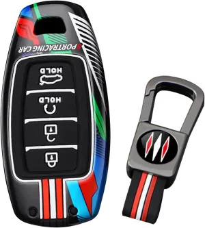 ontto 4-Button Sporty Car Key Cover Fit for Hyundai i30 ix25 Ix35 Elantra Encino Kona Solaris Azera Veloster Grandeur Ig TM Accent Santa Fe Palisade 2018-up,Full Protection,Black