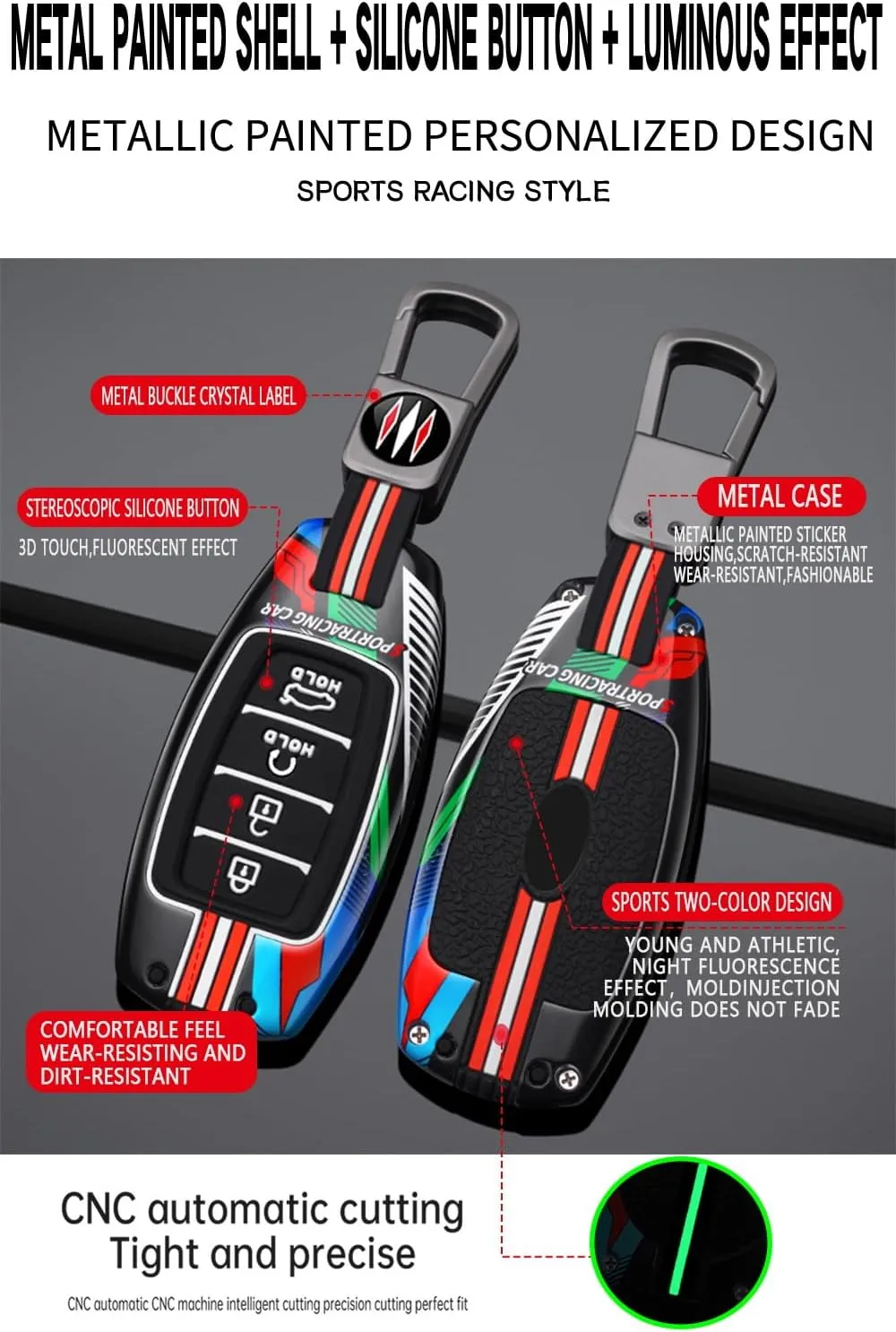 ontto 4-Button Sporty Car Key Cover Fit for Hyundai i30 ix25 Ix35 Elantra Encino Kona Solaris Azera Veloster Grandeur Ig TM Accent Santa Fe Palisade 2018-up,Full Protection,Black