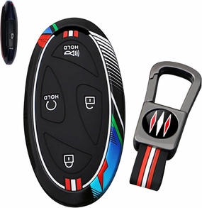 ontto 5-Button Key Fob Cover Fit for Hyundai Hyundai Ioniq 6 Grandeur GN7 Kona Elantra Azera 2023 2024,Sportracing Style Painted Car Key Shell,Metal and Silicone Key Holder with Keychain,Black