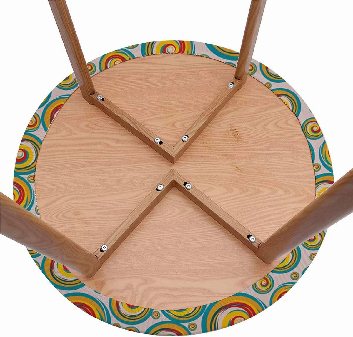 OOzie Multicolor Fitable Fitted Round Table Cover with Elastic Circles and Dots Bubble Rings Pattern for Outdoor Patio Indoor Kitchen Dining Party Abstract Fits up 40""-44"" Diameter Tables
