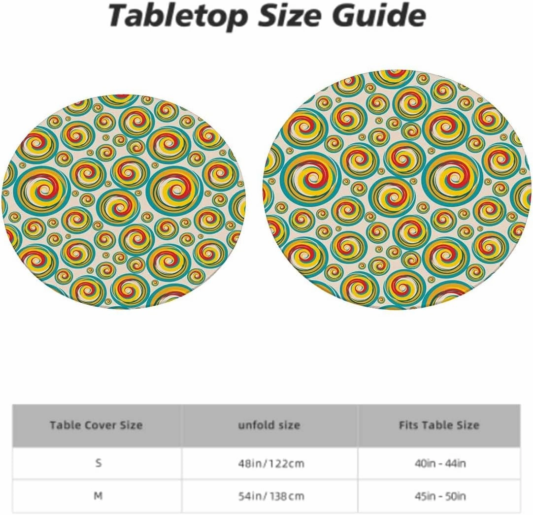 OOzie Multicolor Fitable Fitted Round Table Cover with Elastic Circles and Dots Bubble Rings Pattern for Outdoor Patio Indoor Kitchen Dining Party Abstract Fits up 40""-44"" Diameter Tables