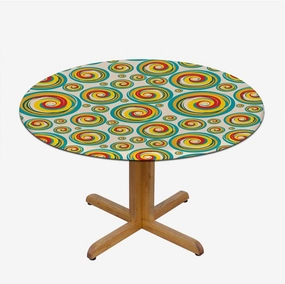 OOzie Multicolor Fitable Fitted Round Table Cover with Elastic Circles and Dots Bubble Rings Pattern for Outdoor Patio Indoor Kitchen Dining Party Abstract Fits up 40""-44"" Diameter Tables