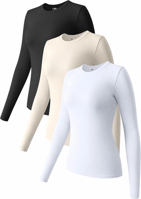 OQQ Womens 3 Piece Long Sleeve Tops Crew Neck Stretch Fitted Underscrubs Layer Tee Shirts 2025 Casual Outfits