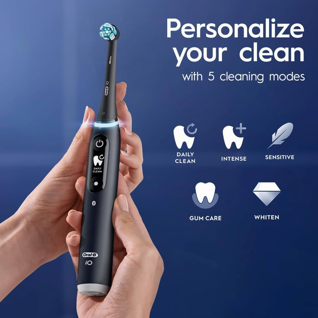 Oral-B iO Series 6 Rechargeable Electric Toothbrush with Visible Pressure Sensor to Protect Gums, 2 Minute Timer, 5 Cleaning Settings, 1 Replacement Toothbrush Head, and Travel Case, Grey Opal