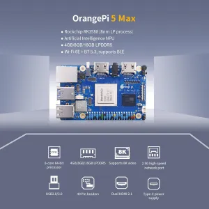 Orange Pi 5 Max 4GB/8GB/16GB LPDDR5 Rockchip RK3588 8-Core 64-Bit Single Board Computer with eMMC Socket, Wi-Fi 6E/Bluetooth 5.3/BLE, Run Linux/Ubuntu/Debian/Android (16GB)