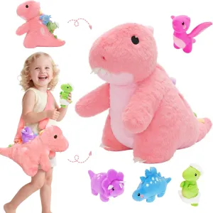 OUOZZZ Dinosaurs Stuffed Animals with 4 Babies Inside Plush Toys - Gift Present Toys for Girls Boys Kids Toddler