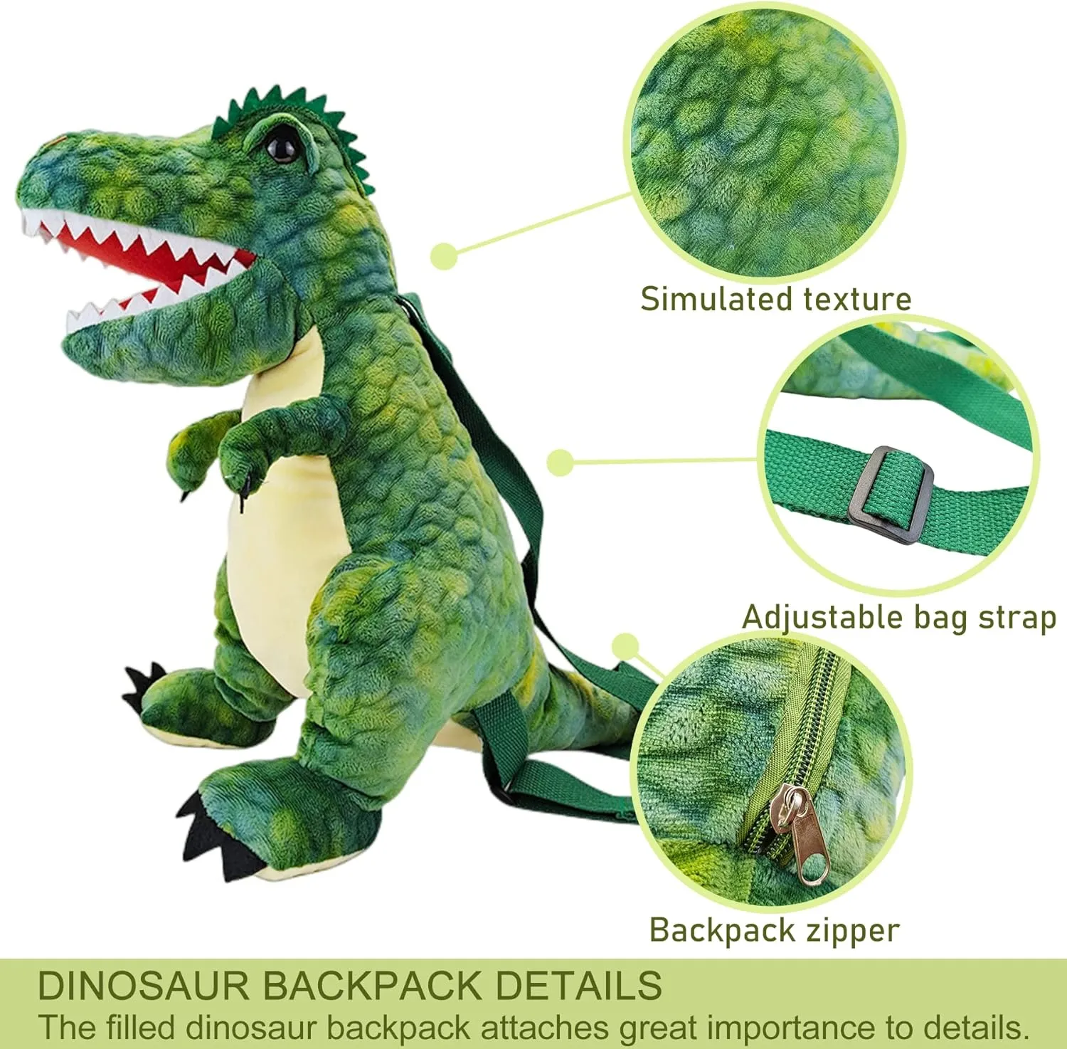 P lush T Rex Dinosaurs Backpack, 16" D inosaur s Stuffed Animal Bag toddler D inosaur Backpack for Kids 3-5, Dinosaurs Gift Bag Plush Dinosaur Toys for kids Giant Dinosaur Plus h backpack