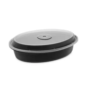 Pactiv Evergreen Newspring VERSAtainer Microwavable Containers, Oval, 32 oz, 9.1 x 6.7 x 1.9, Black/Clear, Plastic, 150/Carton