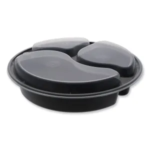 Pactiv Evergreen Newspring VERSAtainer Microwavable Containers, Round, 3 Compartments, 39 oz, 9 x 9 x 2.25, Black/Clear, Plastic, 150/Carton