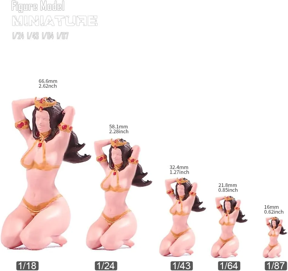 Painted Miniatures 1/18 1/24 1/64 1/43 1/87 Scale Bikini Princess Girl Scene Diorama Action Figure Tiny People Doll Unpainted Model for Car Vehicles (Painted, 1/18 Scale)
