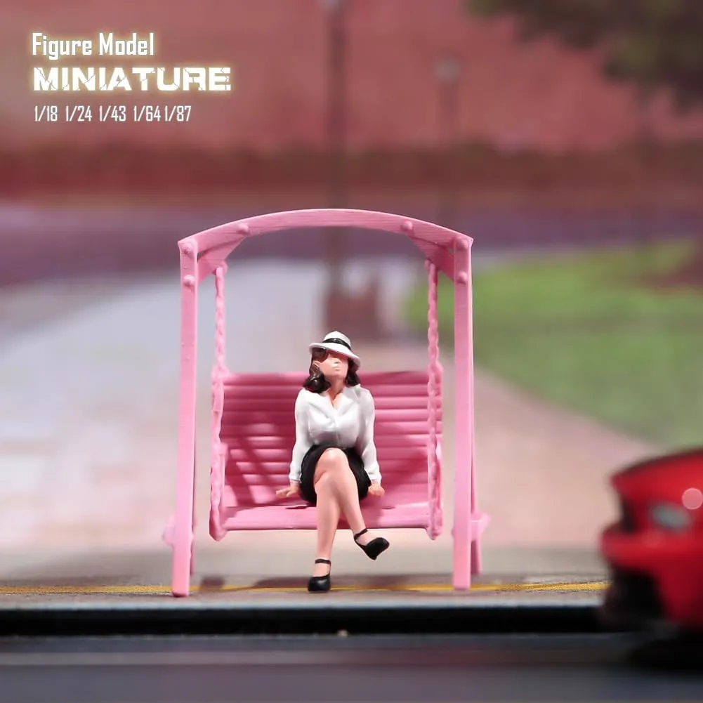 Painted Miniatures 1/18 1/24 1/64 1/43 1/87 Scale Cherry Blossom Swing Scene Diorama Action Figure Unpainted Model for Car Vehicles (Painted, 1/24 Scale)