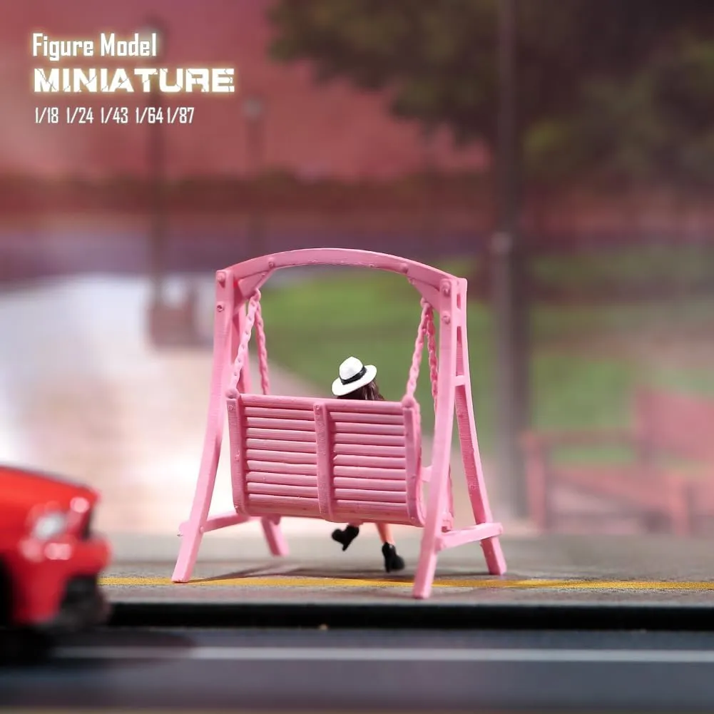 Painted Miniatures 1/18 1/24 1/64 1/43 1/87 Scale Cherry Blossom Swing Scene Diorama Action Figure Unpainted Model for Car Vehicles (Painted, 1/24 Scale)