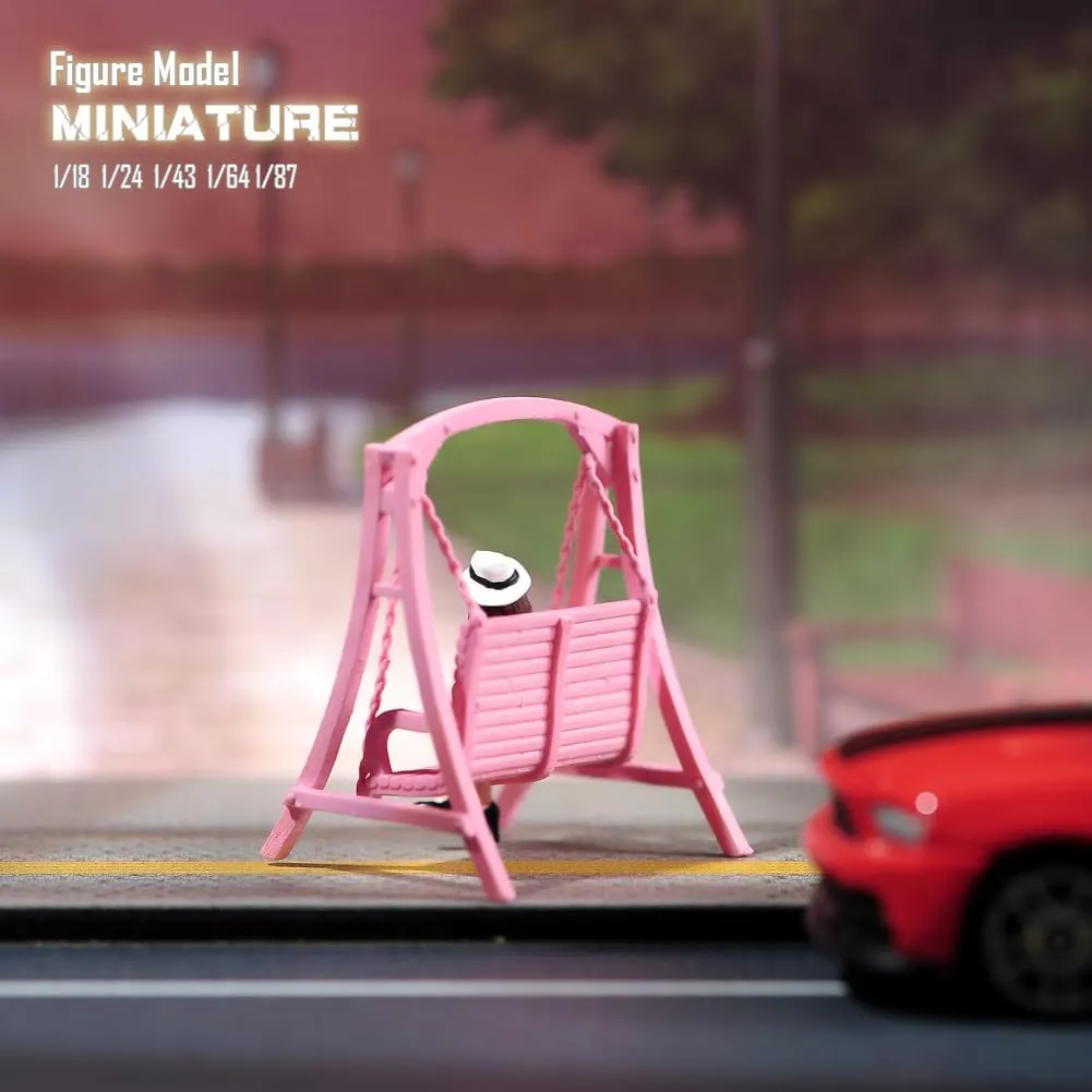Painted Miniatures 1/18 1/24 1/64 1/43 1/87 Scale Cherry Blossom Swing Scene Diorama Action Figure Unpainted Model for Car Vehicles (Painted, 1/24 Scale)